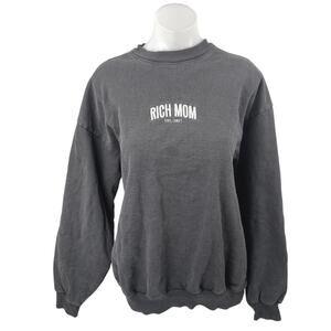 Rich Mom Women's Black Embroidered Logo Long Sleeve Sweatshirt Sweater Top Sz L